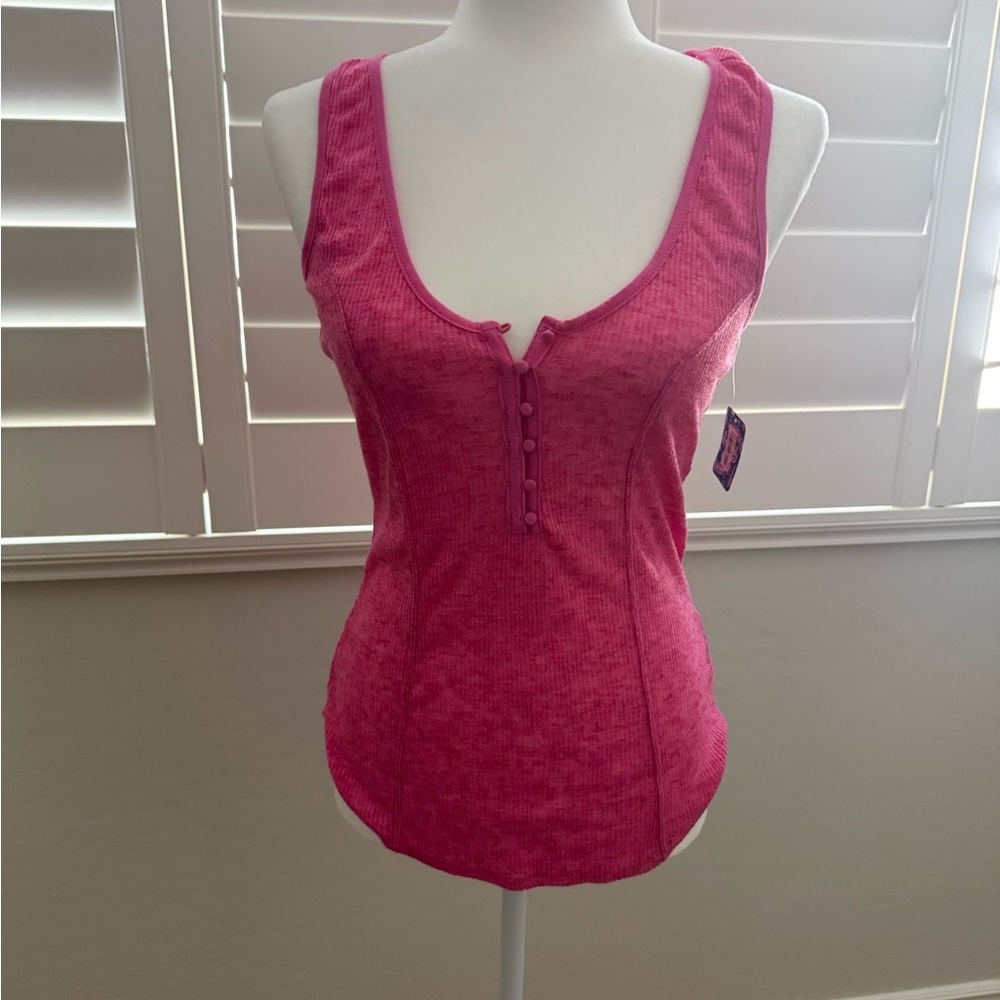Free People Fuchsia Button-Front Tank Top